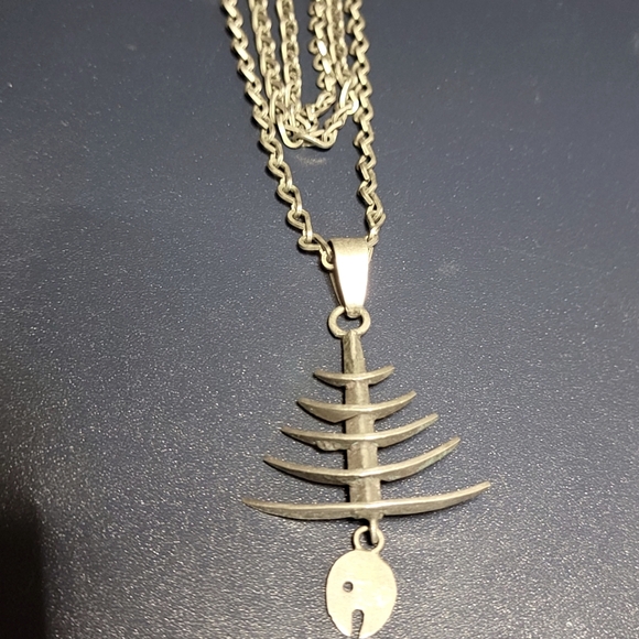 Sterling Silver Unisex Fish bone necklace 1960s marked Taxco Mexico 925 FC - Picture 6 of 8